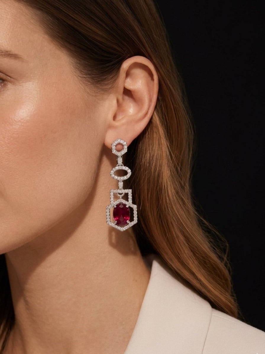 Pink Gem Drop Earings