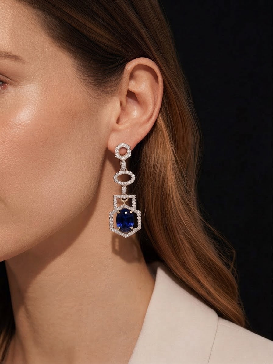 Blue Gem Drop Earings