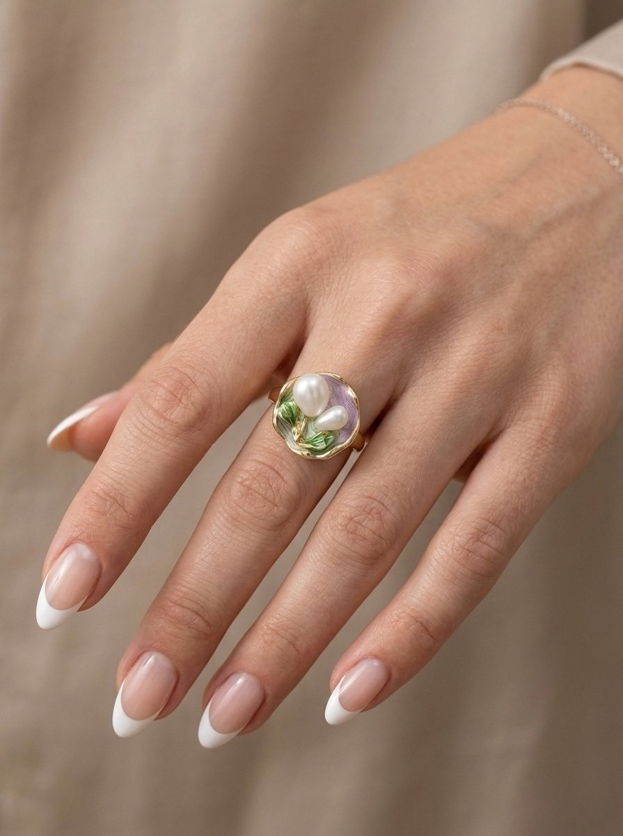 Lily Bloom Enamel Pearl Ring