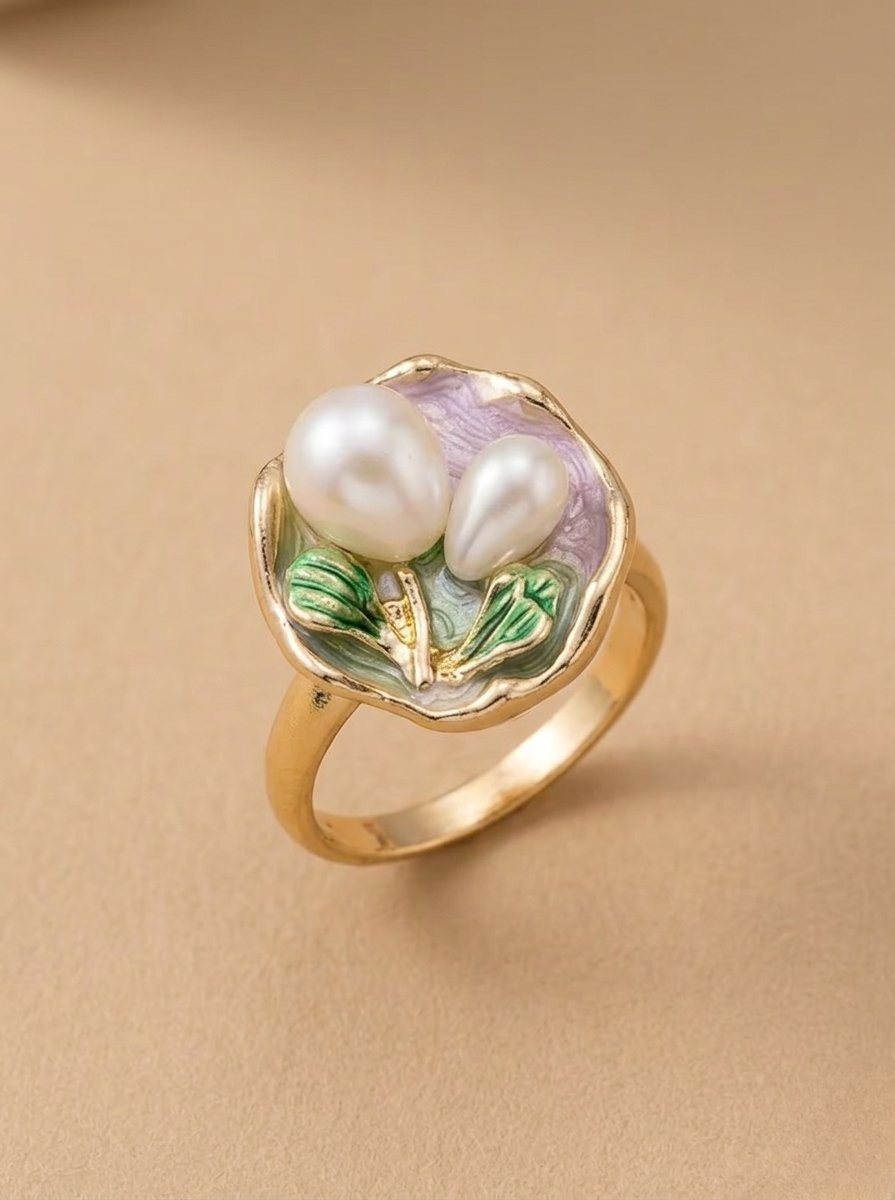 Lily Bloom Enamel Pearl Ring