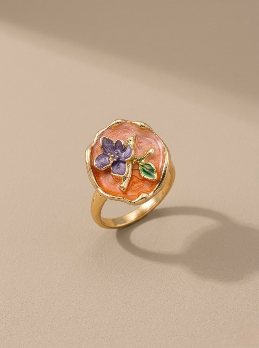 Peach Petal Enamel Ring