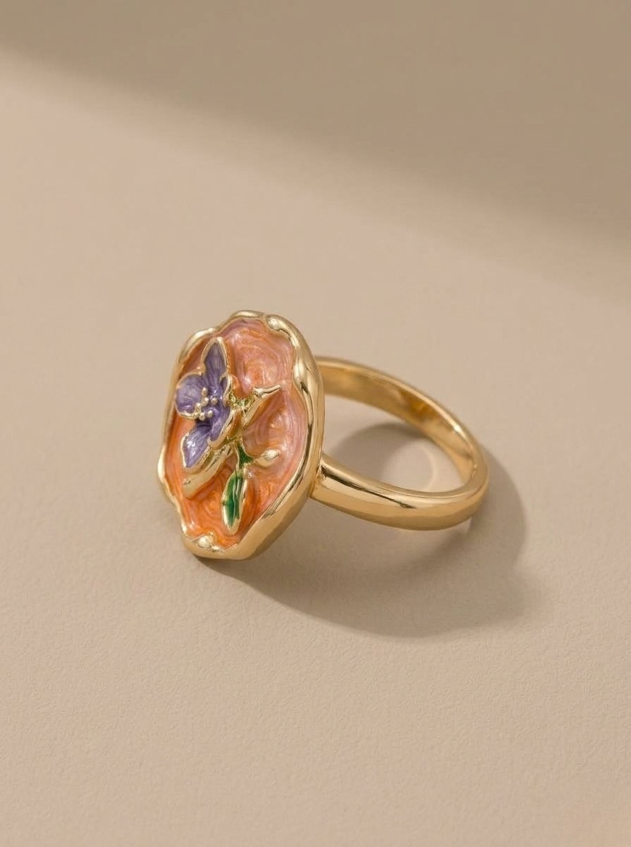 Peach Petal Enamel Ring