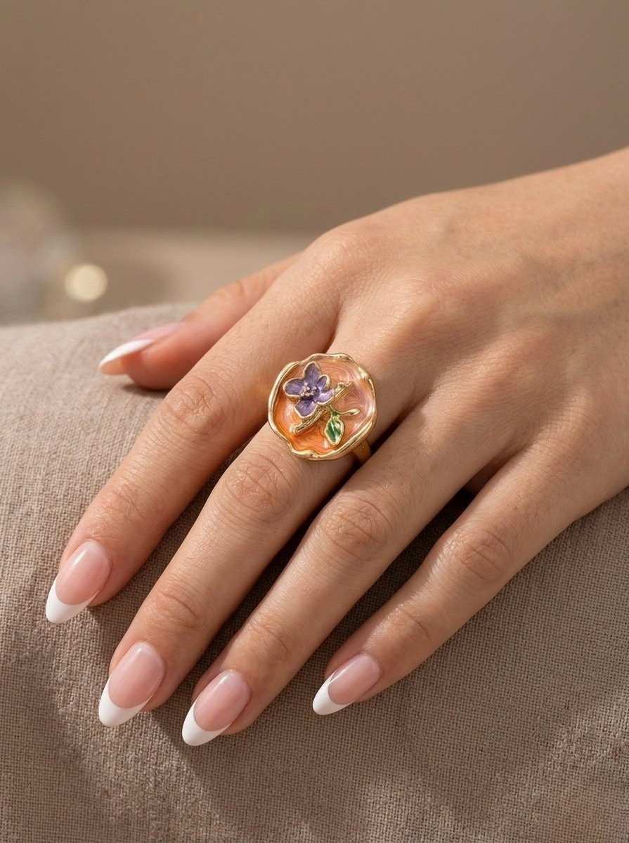 Peach Petal Enamel Ring