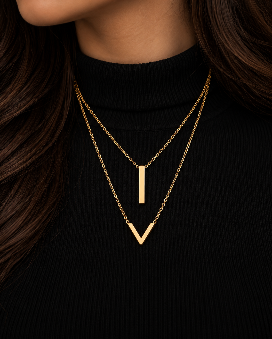 Bar and V duo necklace