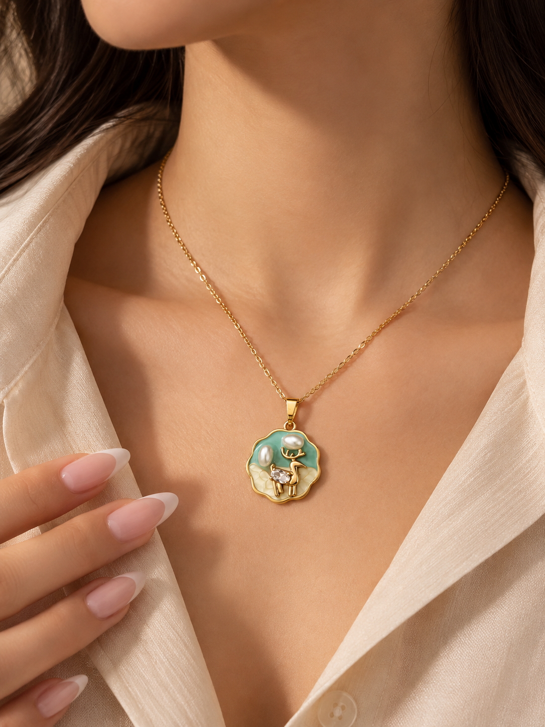 Enamel Pearl Garden Necklace
