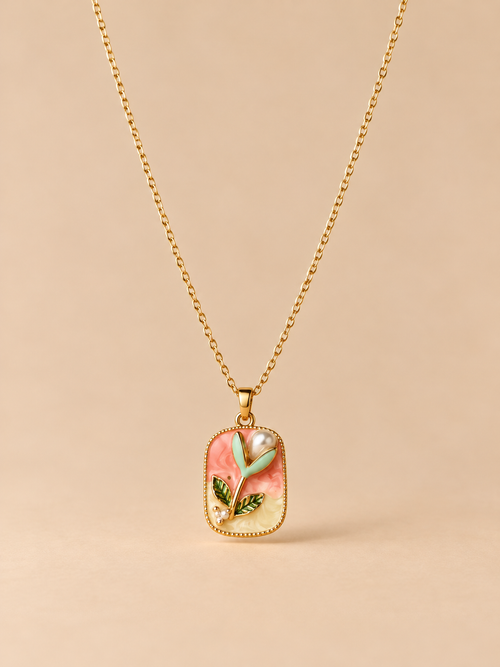 Blush Pearl Enamel Necklace