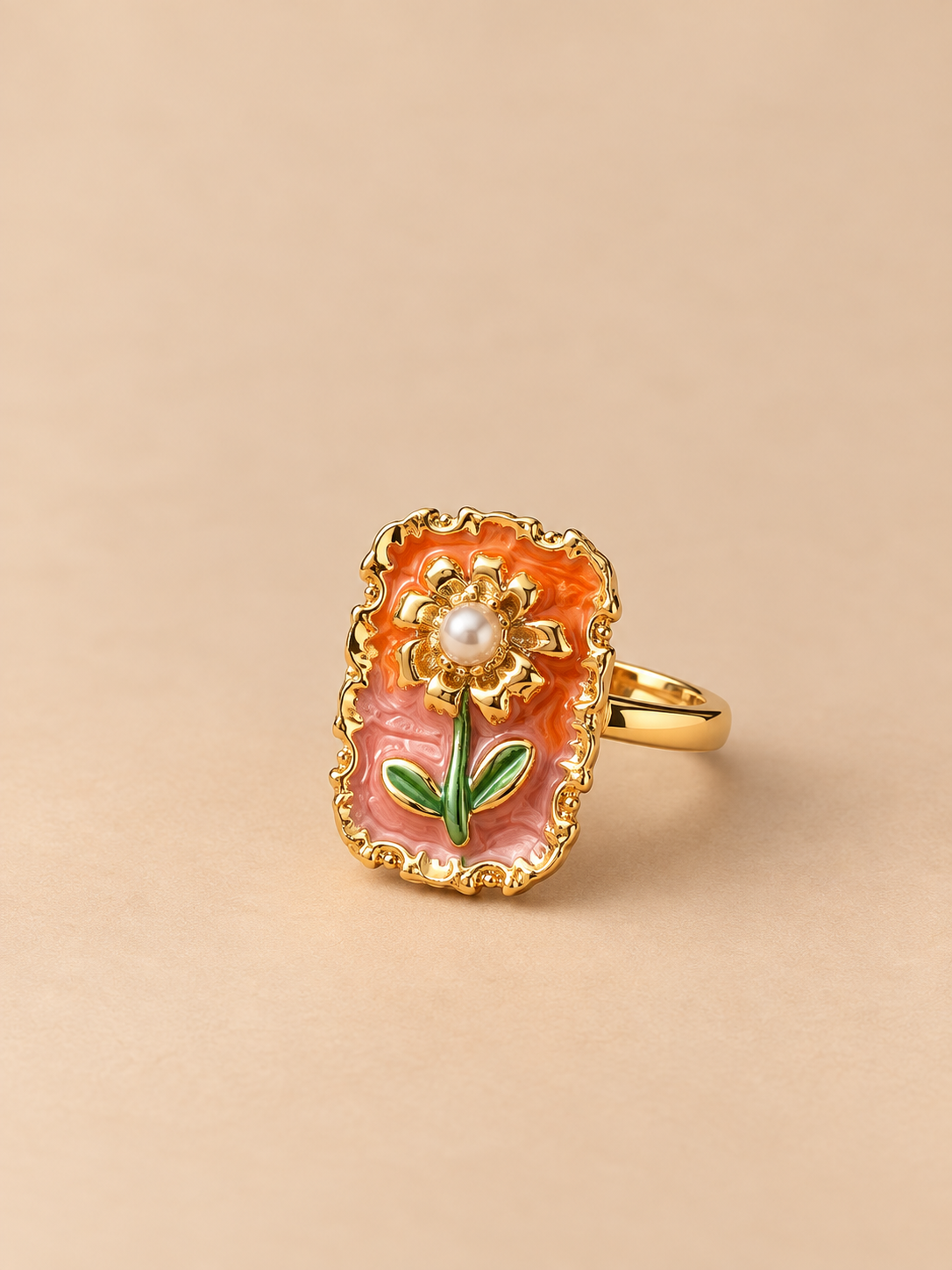 Orange Blossom Enamel Ring