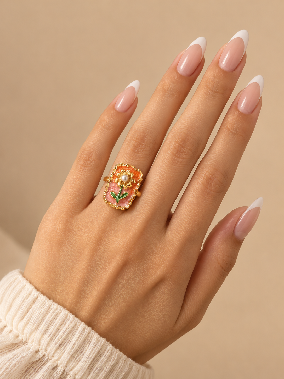 Orange Blossom Enamel Ring